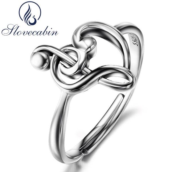 

cluster rings slovecabin original 925 sterling silver note wedding for women luxury jewelry adjustable heart love music female, Golden;silver