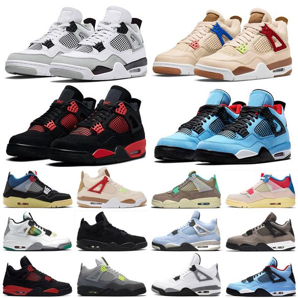 

mens basketball shoes fire red university blue 4 4s black cat starfish thunder pine green paris metallic purple men women sneakers size 36-4, White;red