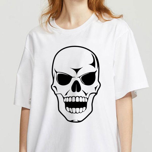 

women's t-shirt t shirts for women summer short sleeve skeleton print 90s casual o neck lady graphic shirt female clothing tee, White