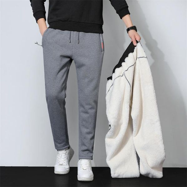 

men's pants winter thick warm fleece sweatpants men joggers sportswear thermal large size 8xl casual track trousers with zipper pocket, Black