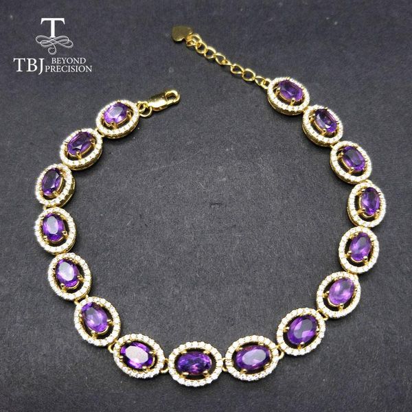 

tbj,long natural gemstone bracelet with amethyst in 925 sterling silver yellow gold color for women gift box bracelet, earrings & necklace, Black