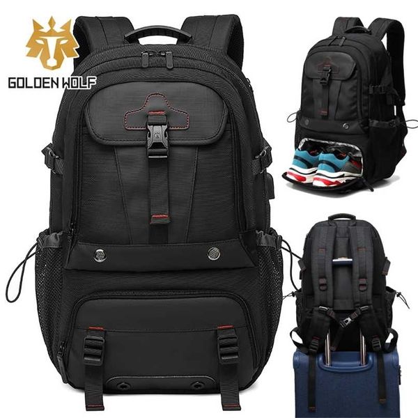 

goloen wolf large capacity travel backpack for men fit 17 inch lapwaterproof climbing hiking camping backpacks sports bags 211026
