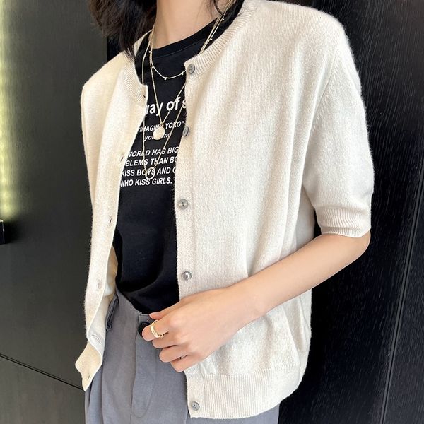 

women's sweaters female cardigan knitted with short sleeves, spring and summer, of pure cashmere wool, women's t-shirt, sh3z, White;black