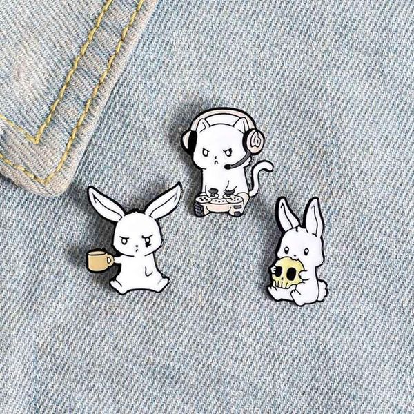 

pins, brooches pins cute white music game skull animal jewelry backpack bag badges enamel lapel, Gray