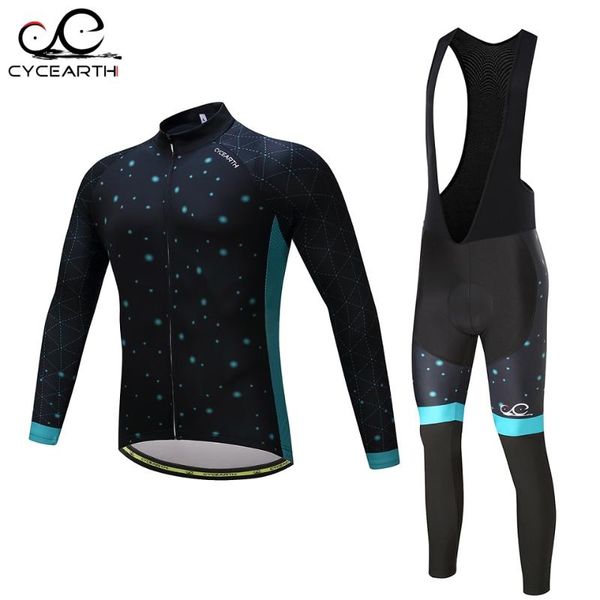 

racing sets cycearth 2021 cycling jersey long bicycle clothing bike mtb shirt maillot ropa ciclismo bib pants quick dry cel010, Black;blue
