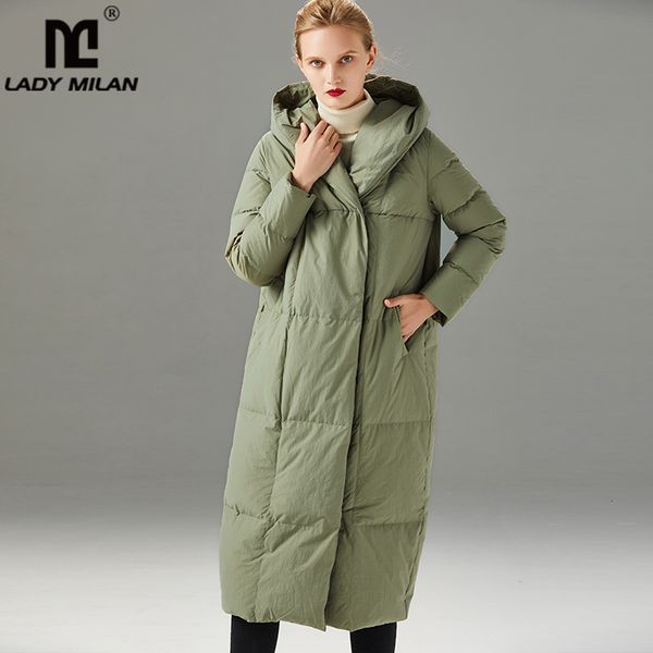 

women's down & parkas winter runway coats hooded collar white duck thick warm fashion long outerwear, Black