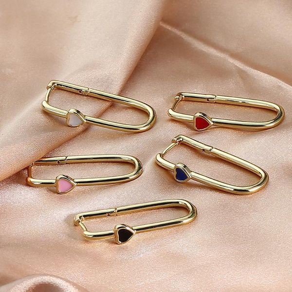 

hoop & huggie 2021 simple enamel star heart drop earrings for woman fashion geometric rectangle long femme jewelry gift, Golden;silver