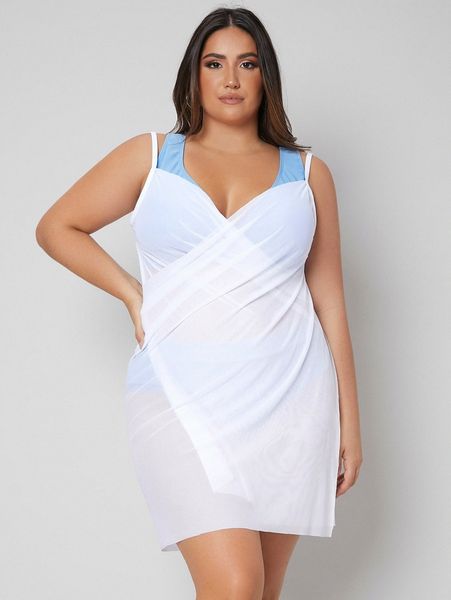 

plus sheer mesh wrap cover up u3js#, Black