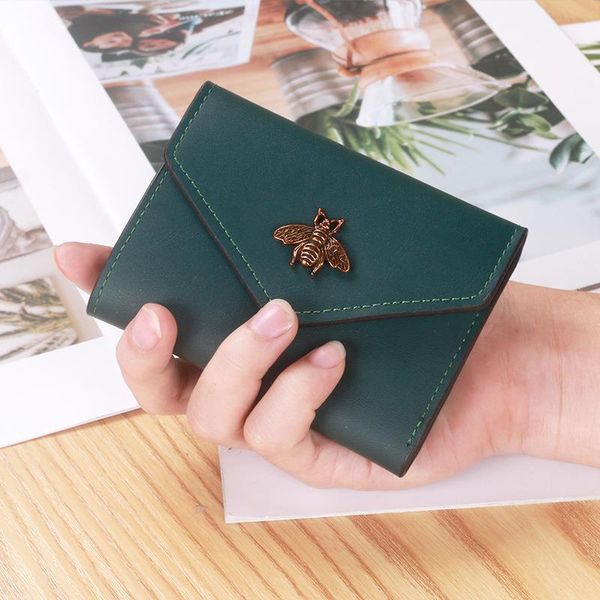 

womens fashion wallet purse metal bees decorative short pu leather, Red;black