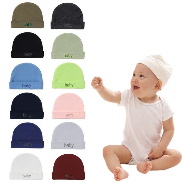 

caps & hats baby infants solid color beanie hat toddler soft cotton cuffed cap born bonnet shower gifts, Yellow