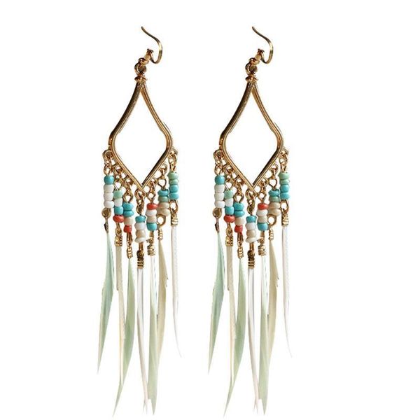 

dangle & chandelier bohemian drop earrings for women feather tassel fashion jewelry, Silver