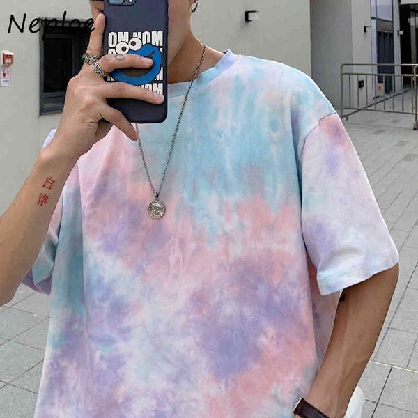 

neploe tie dye gradient loose fashion harajuku t-shirts print hip hop short sleeve couple streetwear casual t shirts 1f176 210423, White