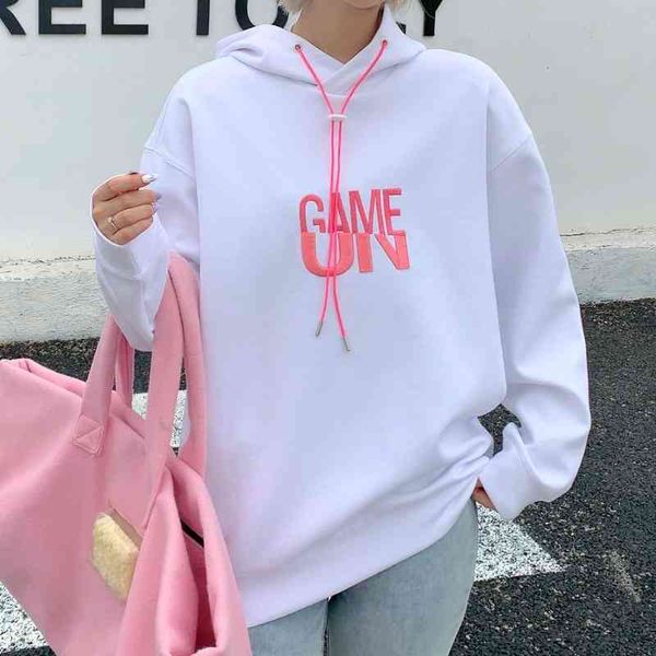 

women's 2021 new embroidery round neck long sleeve national fashion hoodie solid color pullover women's sweater, Black