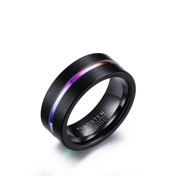 

wedding rings 8mm tungsten carbide ring for men jewelry thin rainbow color line, Slivery;golden