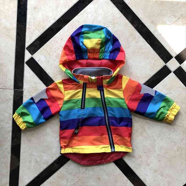 

fashion boys girls rainbow coat hooded sun water proof childrens jacket for spring autumn kids clothes clothing outwear, Blue;gray