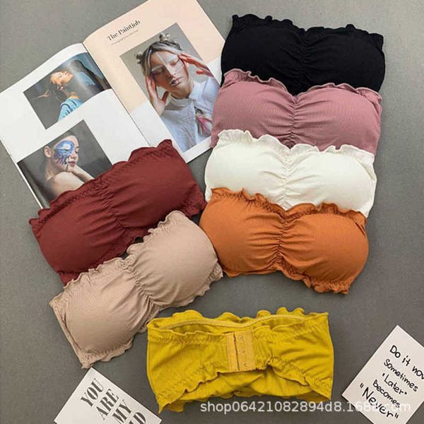 

ruffle lace three row buckle steel ring no shoulder strap invisible sports wrap bra women's underwear, Black;white