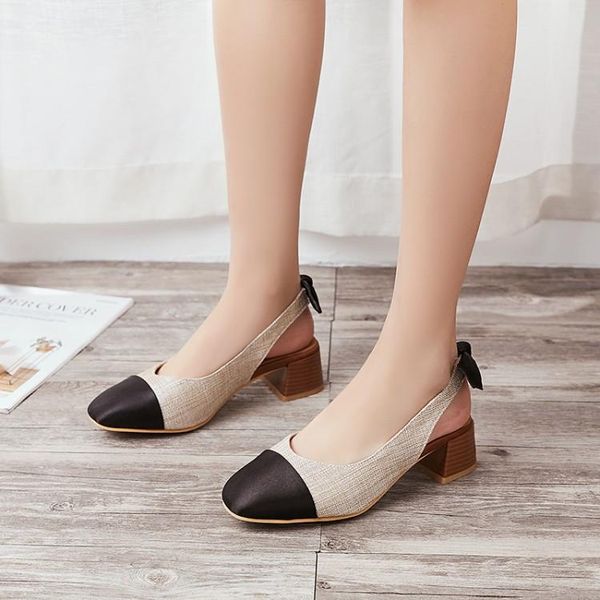 

bigsize high heels sandals women shoes woman summer ladies butterfly-tied square-headed with thick, Black