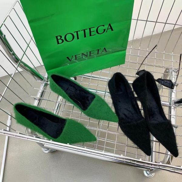 

dress shoes fur women pumps shallow slip on thin low heels fashion pointed toe black/green office woman 35-39