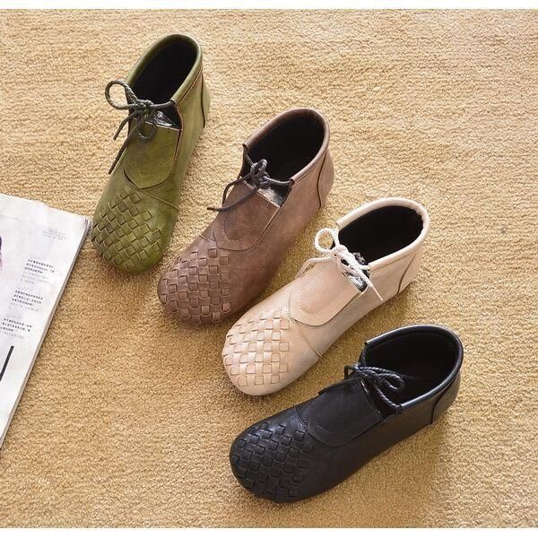 

boots shoes woman fall/winter flat heel short women's ankle round toe snow fashion luxury, Black
