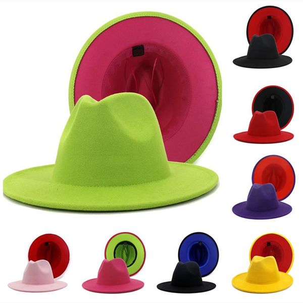 

wide brim hats two-color patchwork felt hat women men wool jazz fedora panama trilby cap trend gambler wholesale, Blue;gray