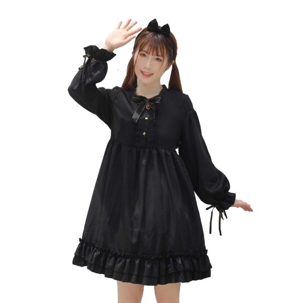 

gothic lolita kawaii women harajuku cosplay costume black bandage princess vintage long sleeve female cute party es, Black;gray