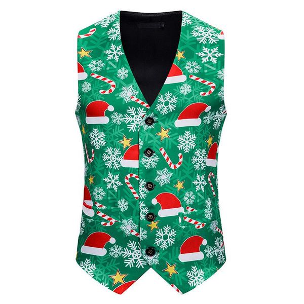 

men's vests parklees christmas hat print men party costume single breasted sleevess blazer suit vest man slim fit tank top, Black;white