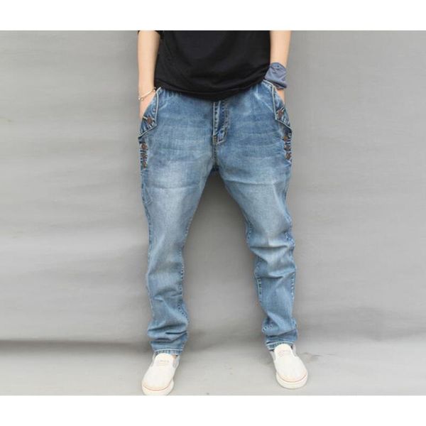 

men's jeans men hip hop pants elastic plus size baggy jogger brand harem, Blue