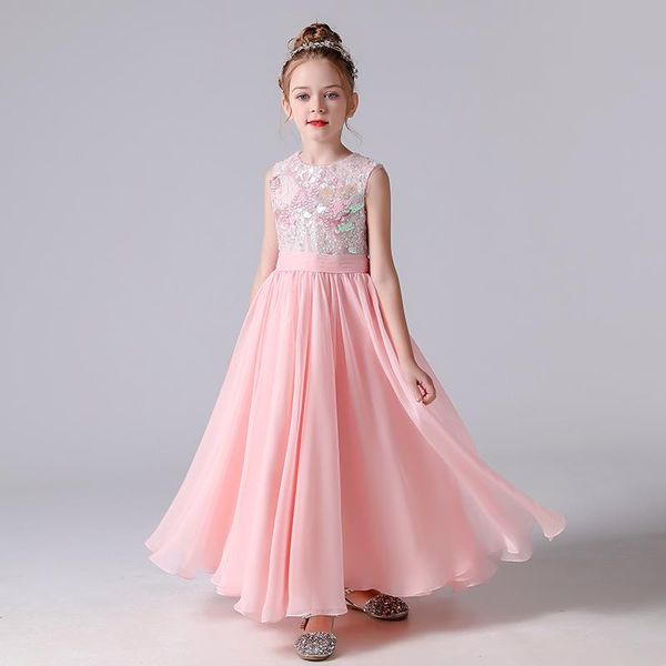 

girl's dresses gorgeous flower green glitter pink girl shinny squins wedding party dress chiffon skirt shiny celebrity dresse, Red;yellow