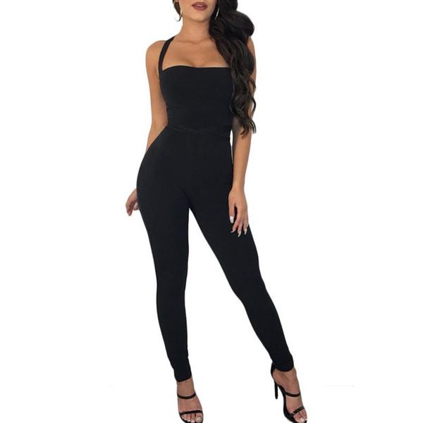 

gym clothing womens bodycon jumpsuit 2021 backless criss cross bandage strapless black long rompers slim bodysuit club overalls, White;black