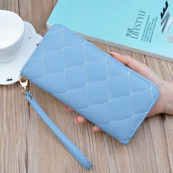 

wallets fashion simple european and american diamond embroidered thread clutch soft wallet ladies long zipper, Red;black