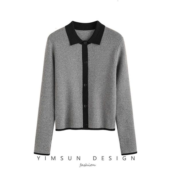 

women's sweaters sweater color matching polo collar long sleeve knitted cardigan korean version net red gentle wind loose ice silk bm l, White;black