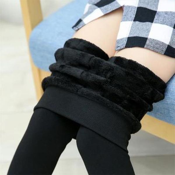 

girls fur leggings winter kids pants children cotton thick warm solid color elastic trouser 3 12years old baby clothes, Blue
