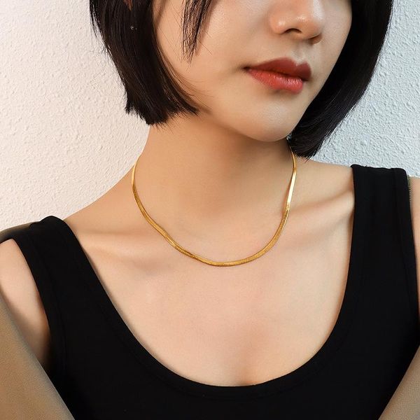 

chokers yaonuan trendy gold plated necklace for women titanium steel blade chain fashion jewelry party wedding accessories gift, Golden;silver