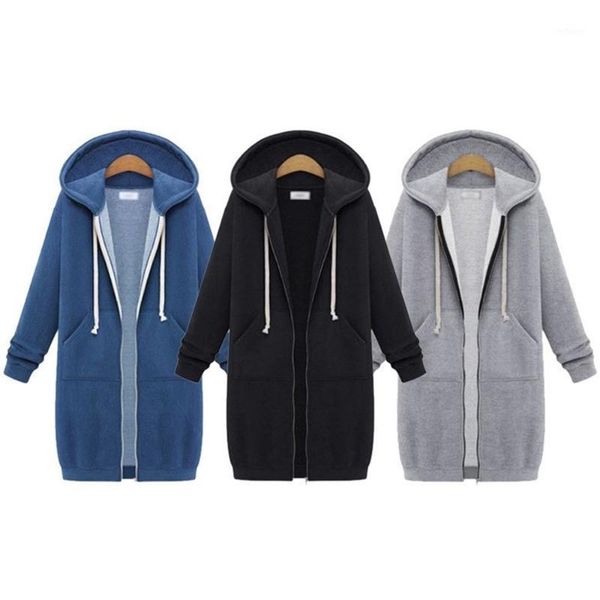 

women's wool & blends 2021 autumn winter korean version midlength hooded jacket longsleeved zipper velvet padded street sweater, Black