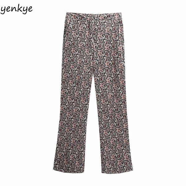 

women's pants & capris fall women vintage print velvet female high waist straight trousers fashion work wear office pantalones mujer, Black;white