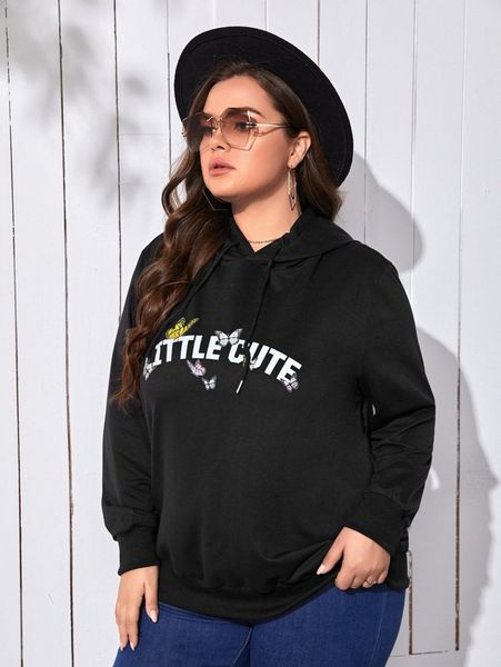 

plus letter & butterfly 3d ear hoodie i7kv#, Black