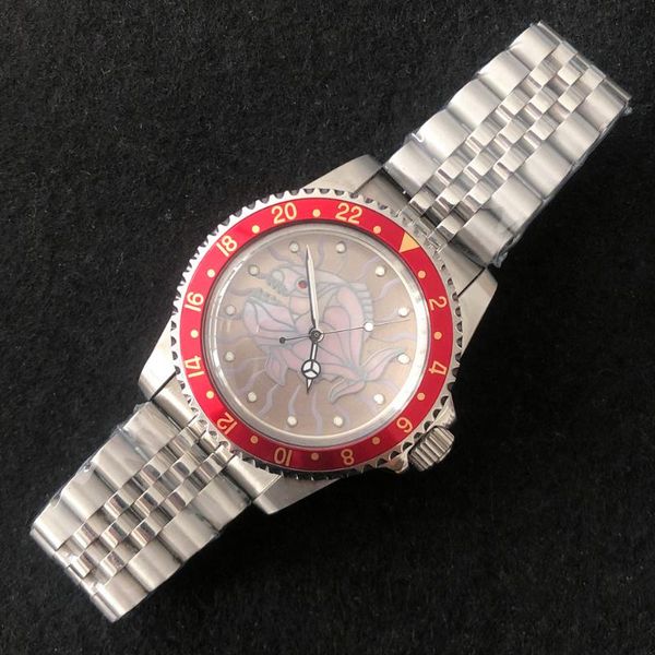 

wristwatches vintage watch 39.5mm fish head dial acrylic glass green luminous aluminum bezel stainless steel case japanese nh35 movement a1, Slivery;brown