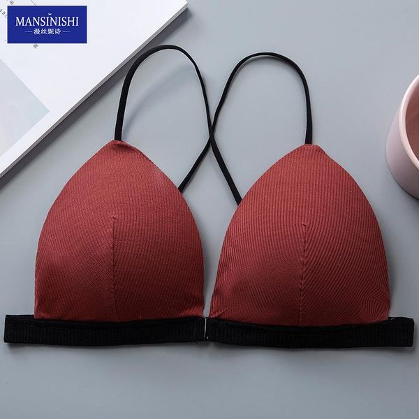 

bras front closure without rims thin beauty back women wrapped chest anti-sagging bra underwear deep u low temptation, Red;black