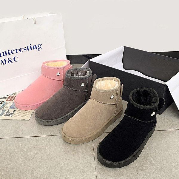 

boots genuine sheepskin leather snow natural fur botas mujer 100% real wool warm winter fashion women ankle, Black