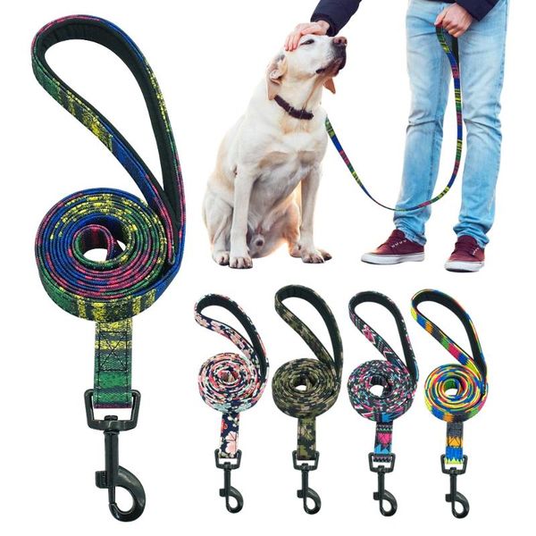 

dog collars & leashes 120cm leash nylon pet dogs walking lead rope small large belt with soft handle striped rainbow color