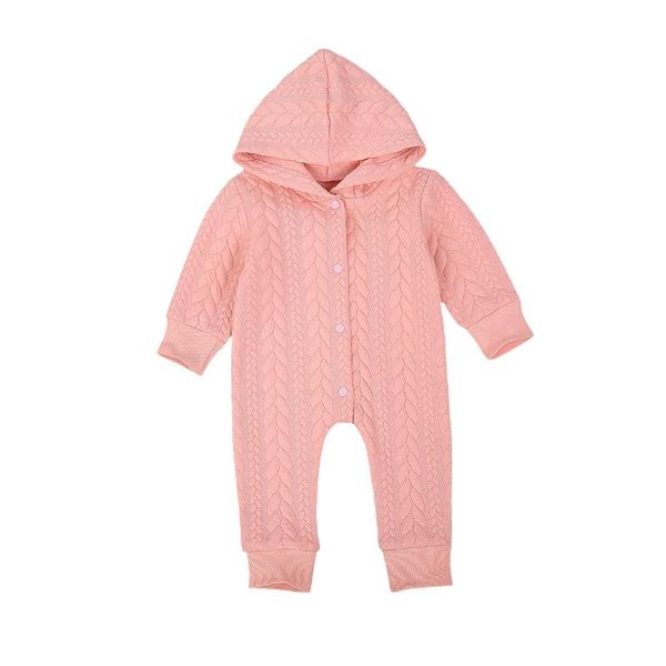 

0-24m born baby girls boys rompers long sleeve autumn solid color single-breasted hooded warm jumpsuits 2 colors, Blue