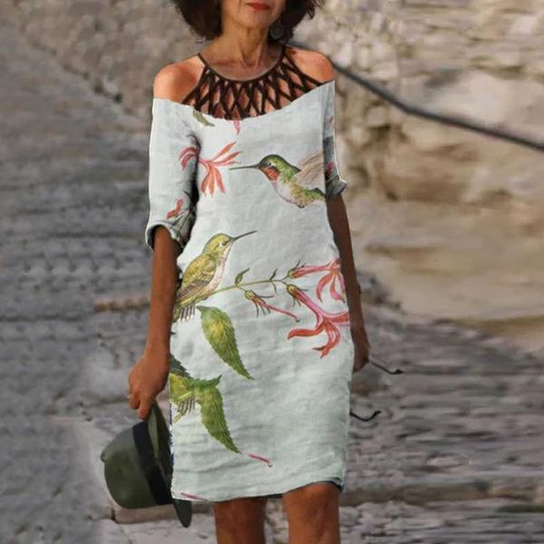 

casual dresses elegant mesh halter party dress women floral print long sleeved straight wrap hip for 2021 loose pullover, Black;gray