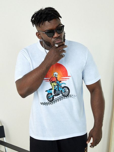 

extended sizes men sun & figure graphic tee c9el#, White;black
