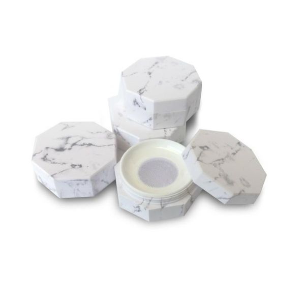 

wholesale custom logo cosmetic packaging octagonal marble loose powder box compact empty container with puff 100pcs storage bottles & jars