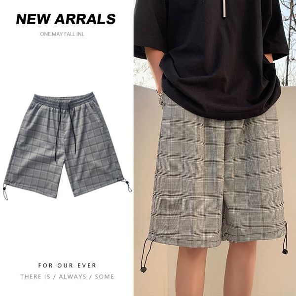 

men's shorts summer thin fashion retro plaid men streetwear loose straight drawstring casual mens clothing m-2xl cnp0, White;black