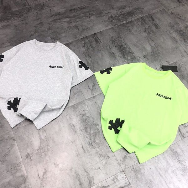 

21 summer new lovers fashion brand avocado green double cross leather label splicing short sleeve t-shirt, White