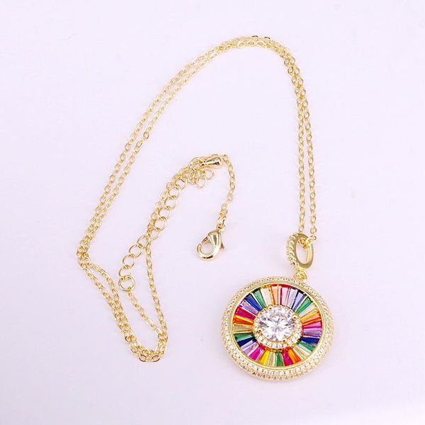 

pendant necklaces 3pcs, colorful rainbow for women zirconia micro pave round multi cz crystal jewelry, Silver