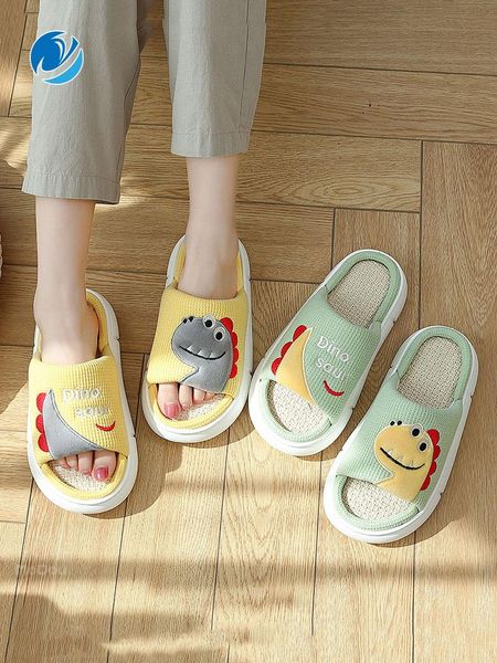 

slippers mo dou autumn/spring women's cute dragon thick eva sole insole cotton home open toe shoes men couples soft, Black