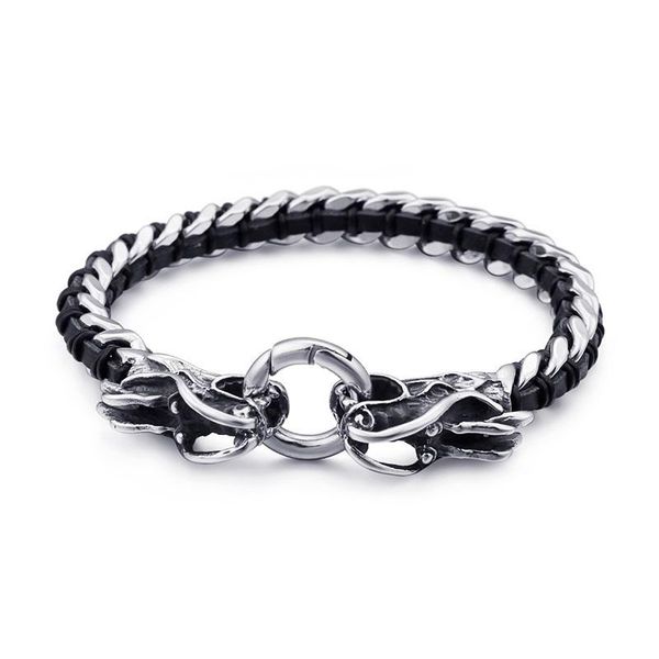 

link, chain faucet bracelet leather woven men's domineering, Black