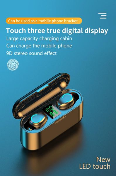 

headphones & earphones f9-13b wireless sports tws bluetooth 5.0 headset 9d stereo surround led power display call no delay 2000ma battery re